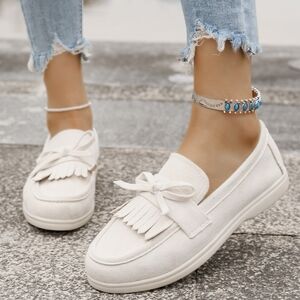 Women's White Loafers with Bow Detail